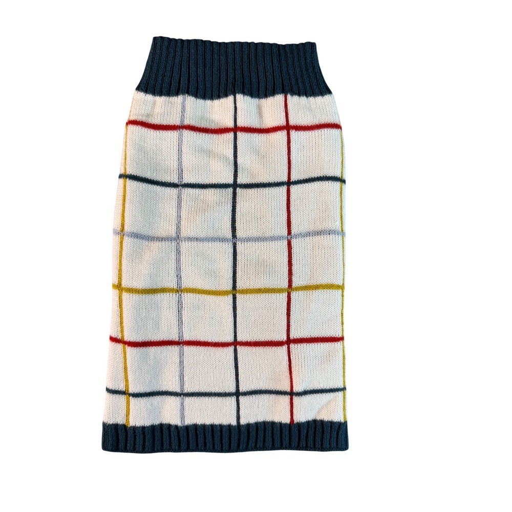 Heart to Tail Dog Sweater Medium Cream‎ Plaid Windowpane Knit Pet Clothes 1956